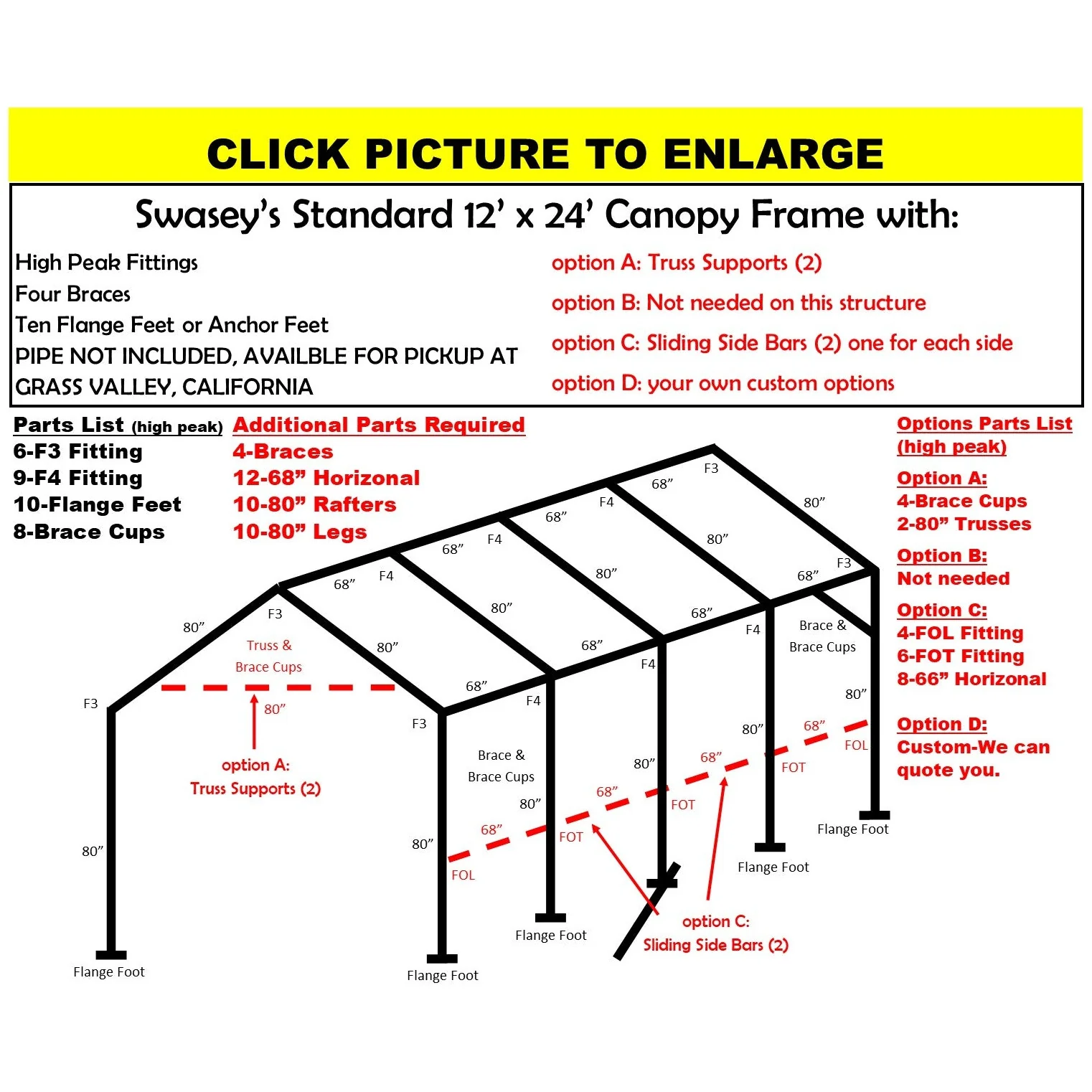 12 X 24 X 1-7/8" HD CANOPY FRAME PARTS, INCLUDES EVERYTHING EXCEPT PIPE