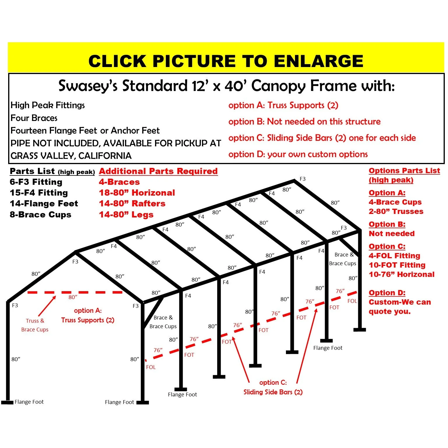12 X 40 X 1-7/8" HD CANOPY FRAME PARTS, INCLUDES EVERYTHING EXCEPT PIPE
