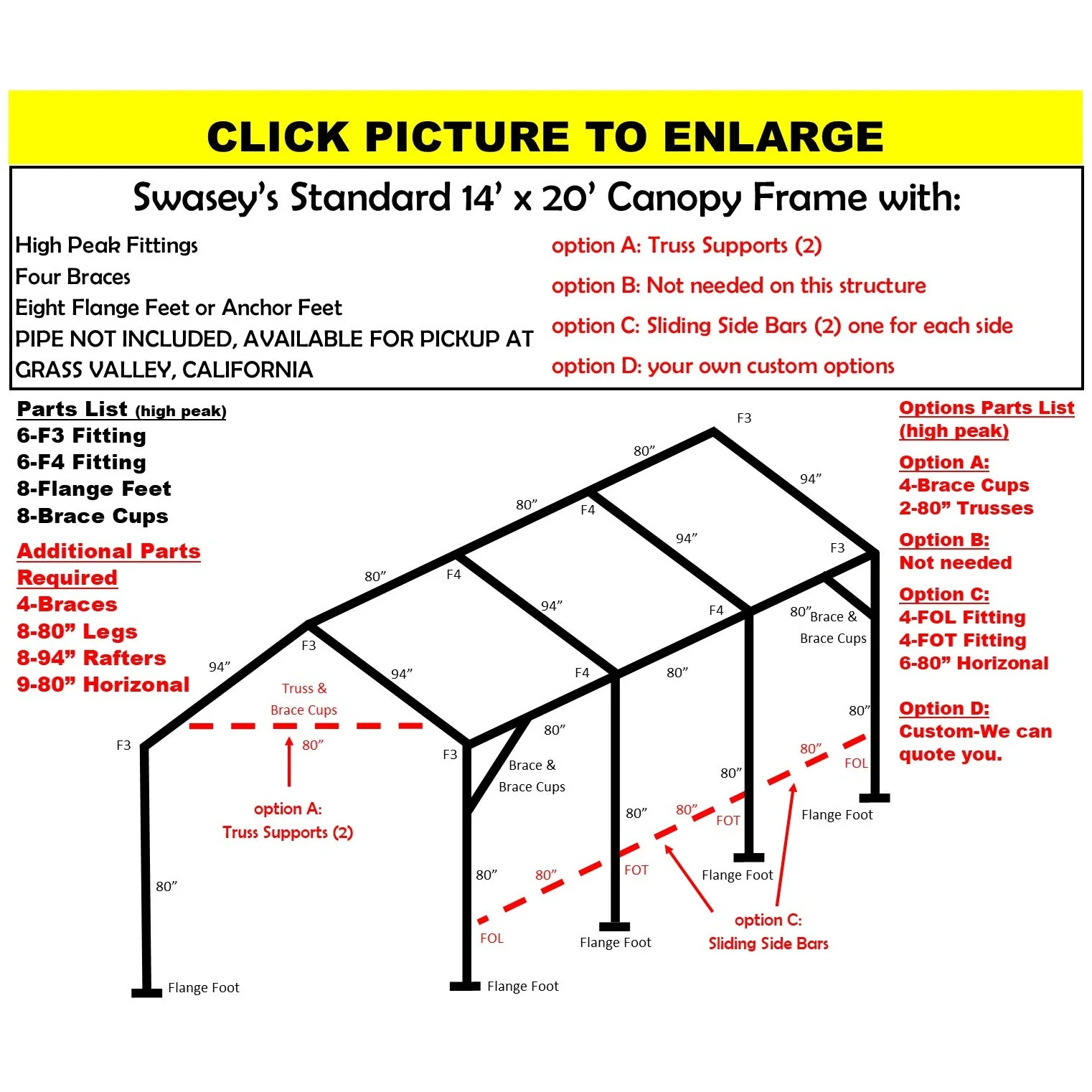 14 X 20 X 1-5/8" HD CANOPY FRAME PARTS, INCLUDES EVERYTHING EXCEPT PIPE