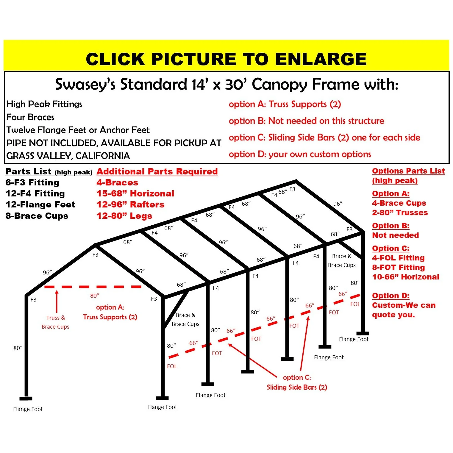 14 X 30 X 1-5/8" HD CANOPY FRAME PARTS, INCLUDES EVERYTHING EXCEPT PIPE