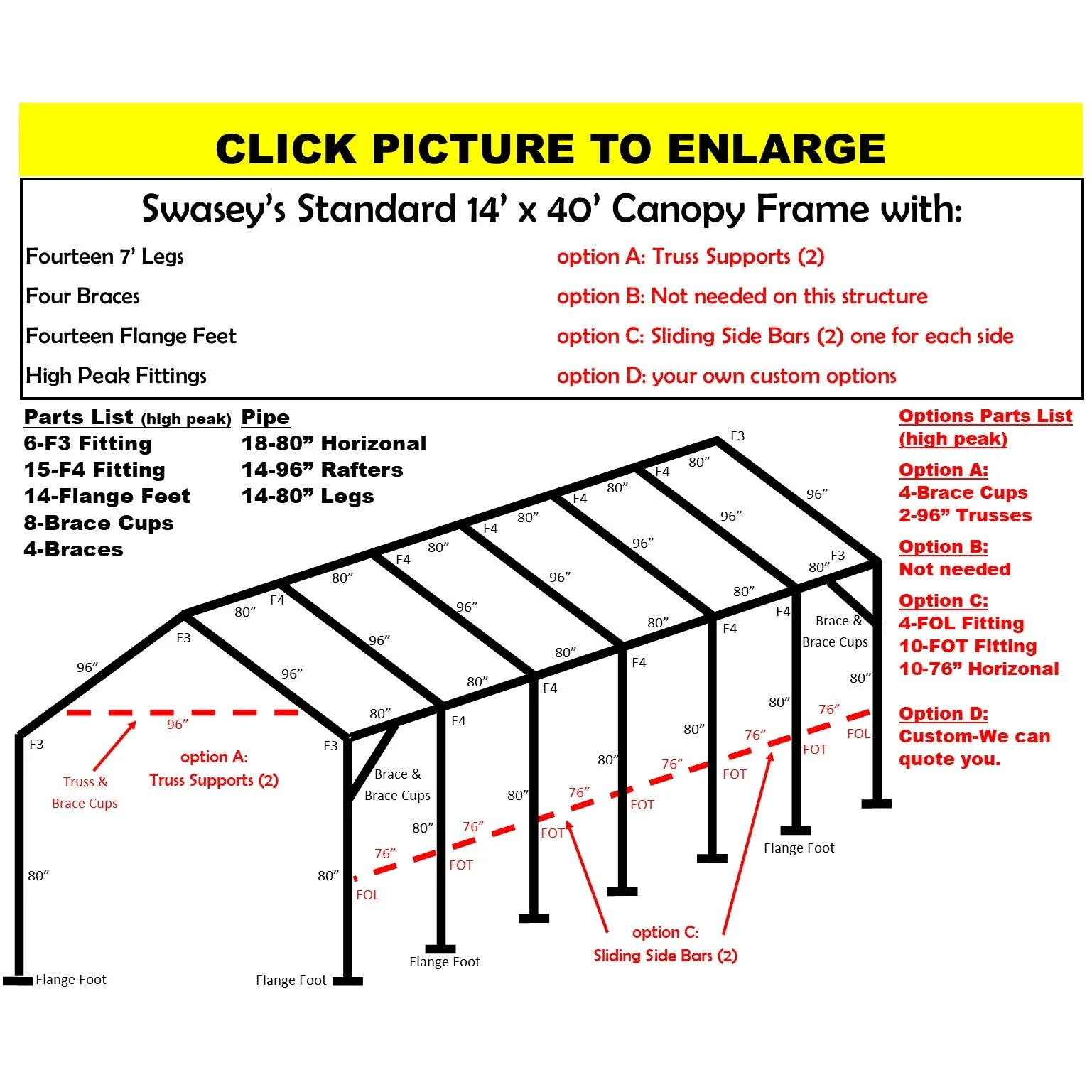 14 X 40 X 1-5/8" HD CANOPY FRAME PARTS, INCLUDES EVERYTHING EXCEPT PIPE