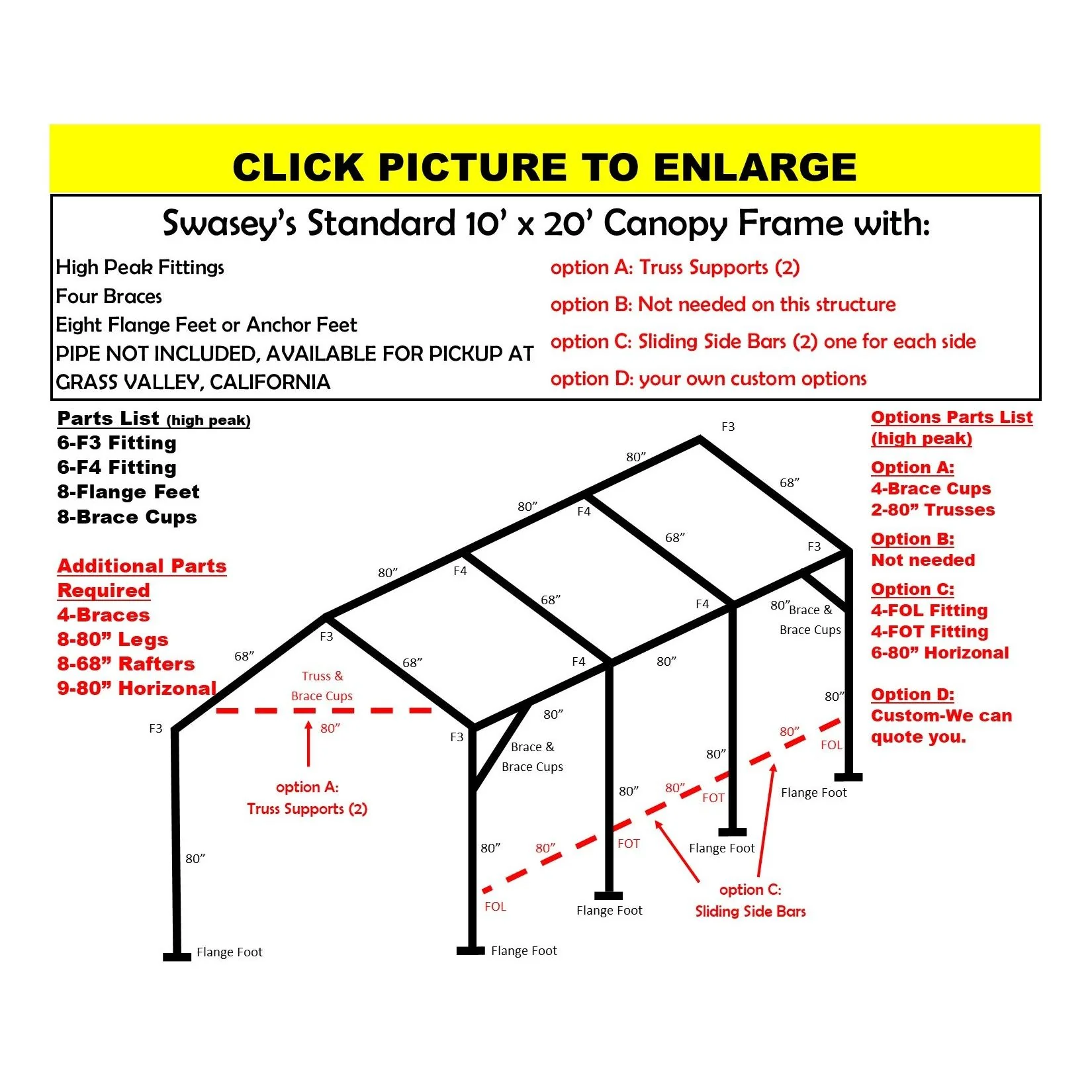 10 X 20 X 1-3/8" CANOPY FRAME, INCLUDES EVERYTHING EXCEPT PIPE