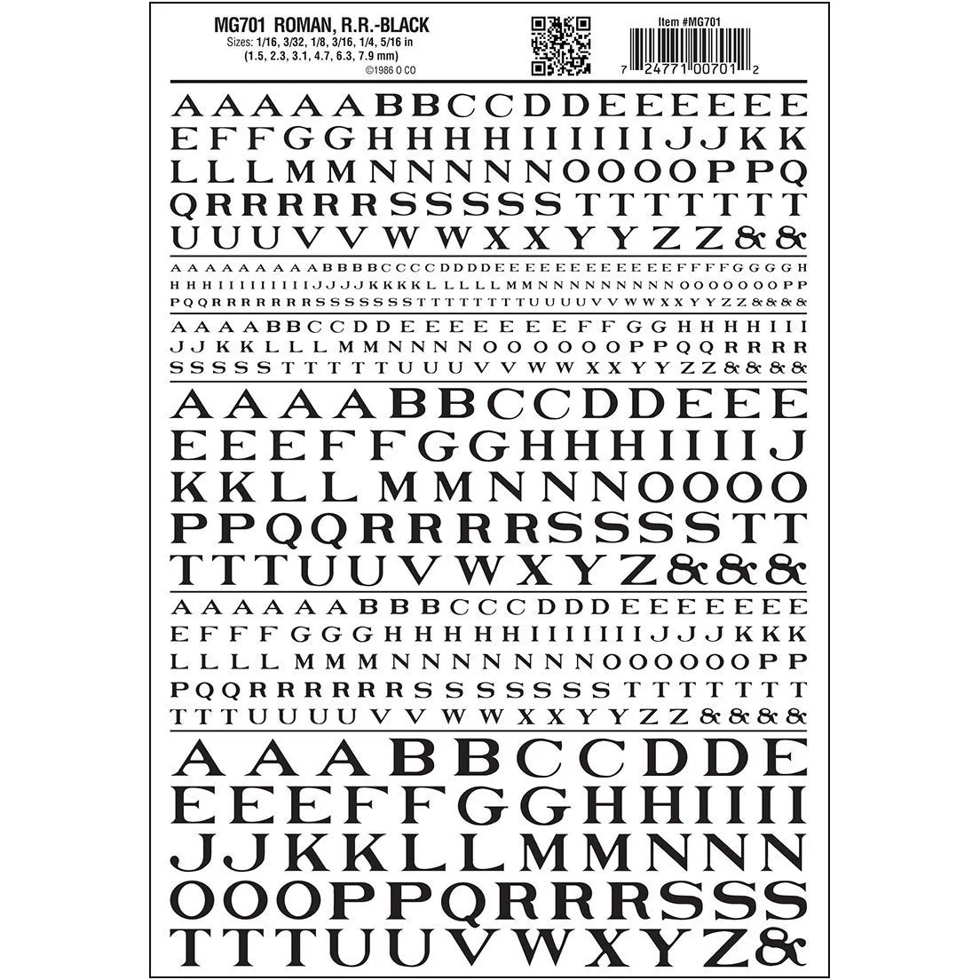 MG701 Roman Letters, Black