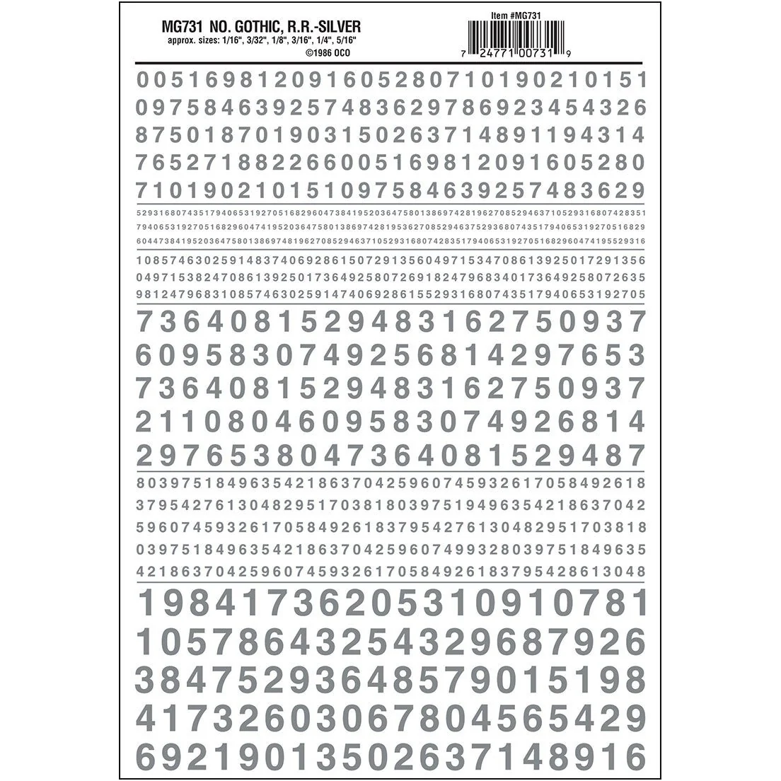 MG731 Gothic Numbers, Silver