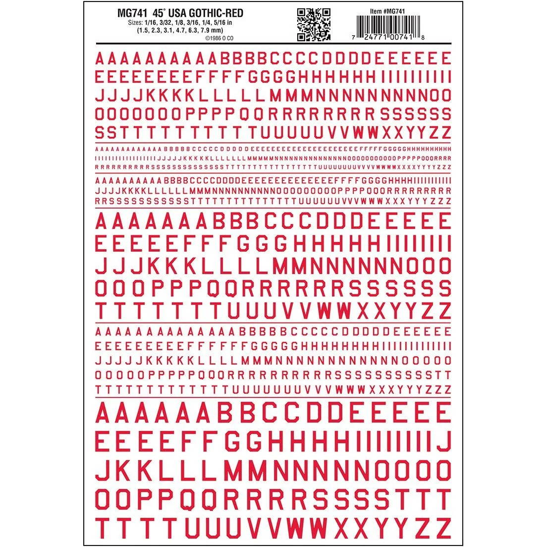 MG741 Gothic 45-Degree USA Letters, Red