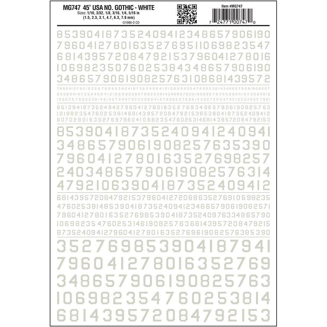 MG747 Gothic 45-Degree USA Numbers, White