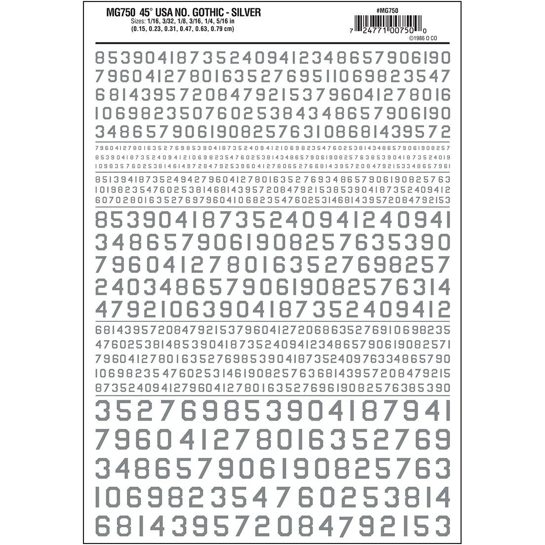 MG750 Gothic 45-Degree USA Numbers, Silver