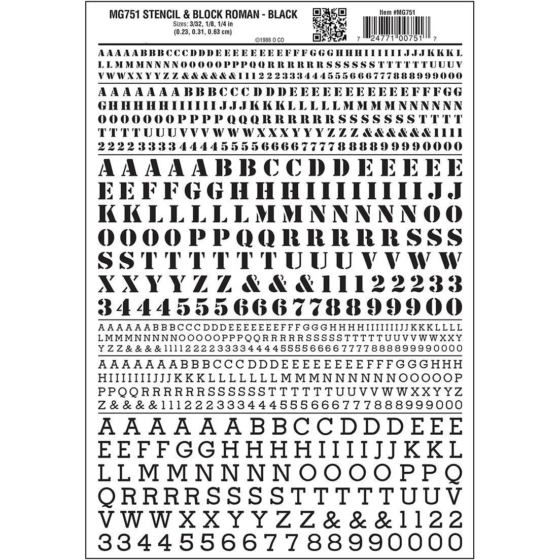 MG751 Roman Stencil/Block Letters, Black