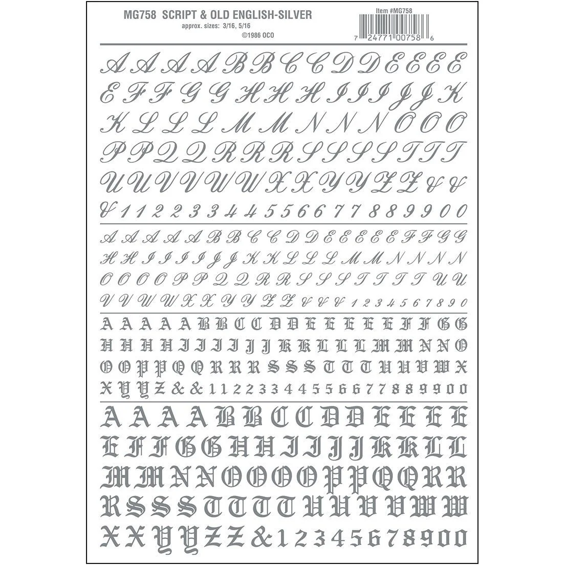 MG758 Script/Old English Letters, Silver