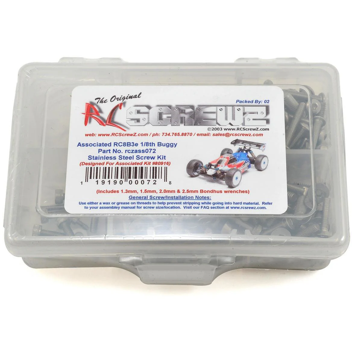 RC Screwz Associated RC8B3e Stainless Steel Screw Kit