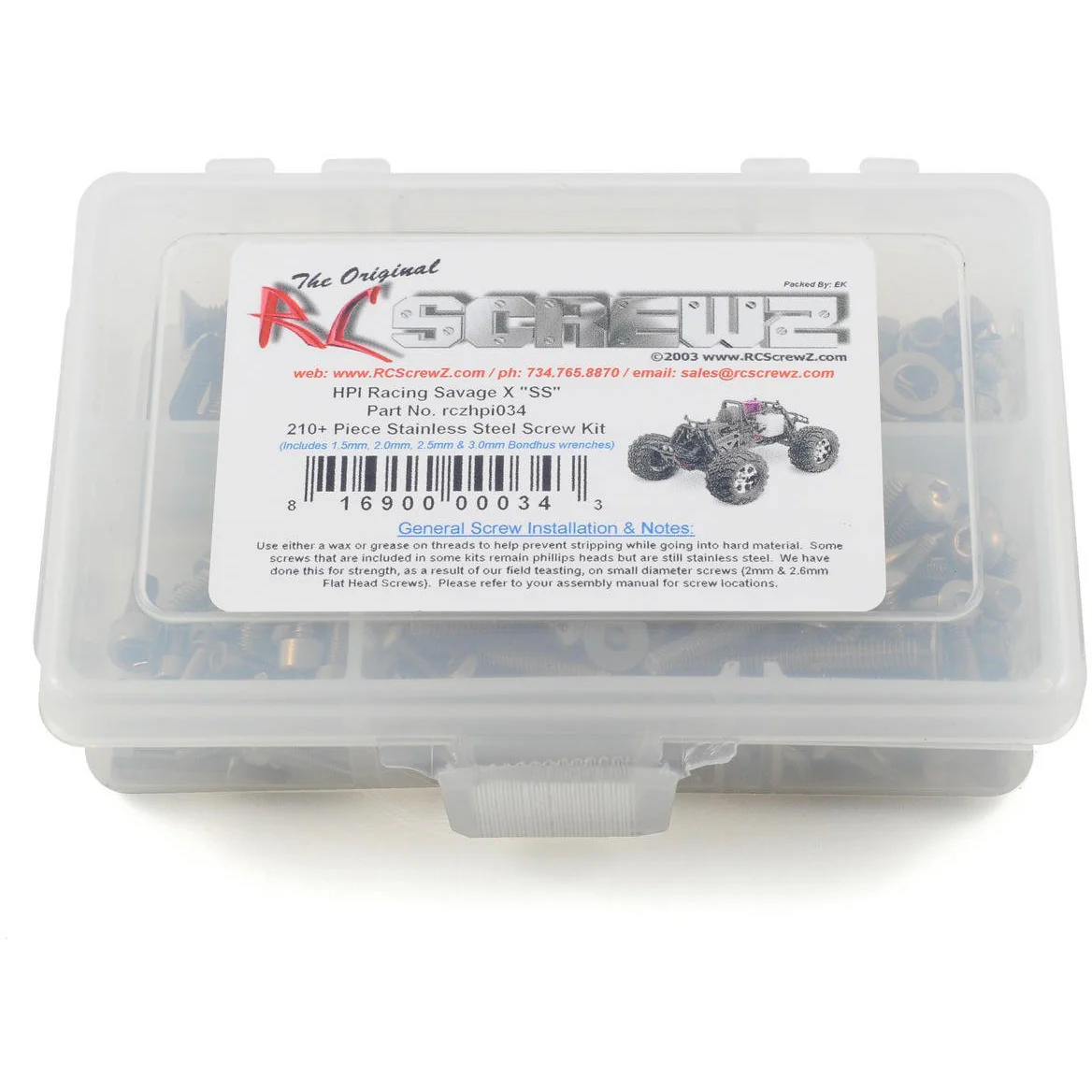RC Screwz HPI Savage X SS Stainless Steel Screw Kit