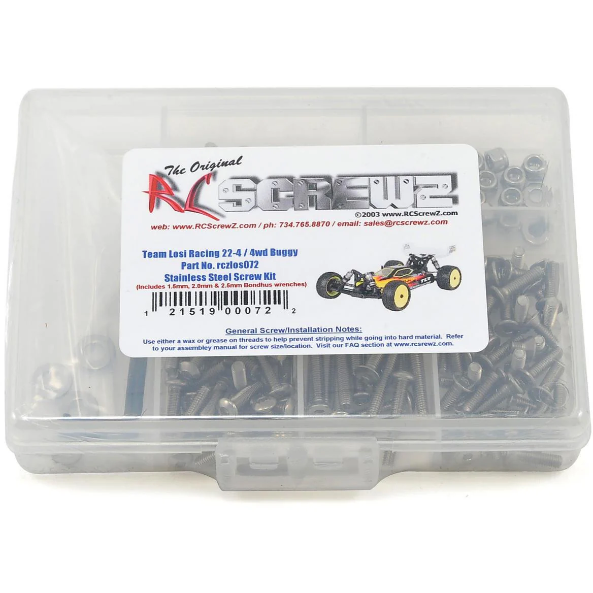 RC Screwz TLR 22-4 4wd Buggy Stainless Steel Screw Kit